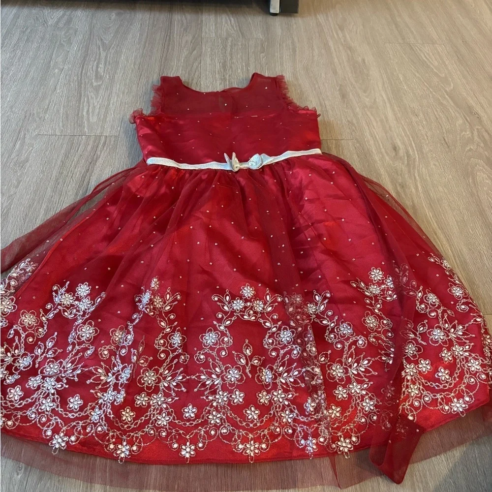 Jona Michelle Red Dress with White Floral Embroidery